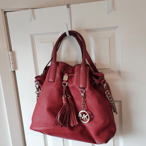 Michael Kors red leather crossbody shoulder bag tassels - Picture 4 of 5